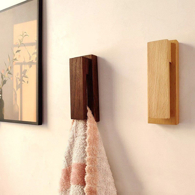 Creative Solid Wood Towel Hook Nordic Walnut Beech Towel Holder Punch-Free  Wall Mounted Towel Hanger Bathroom Accessories - AliExpress